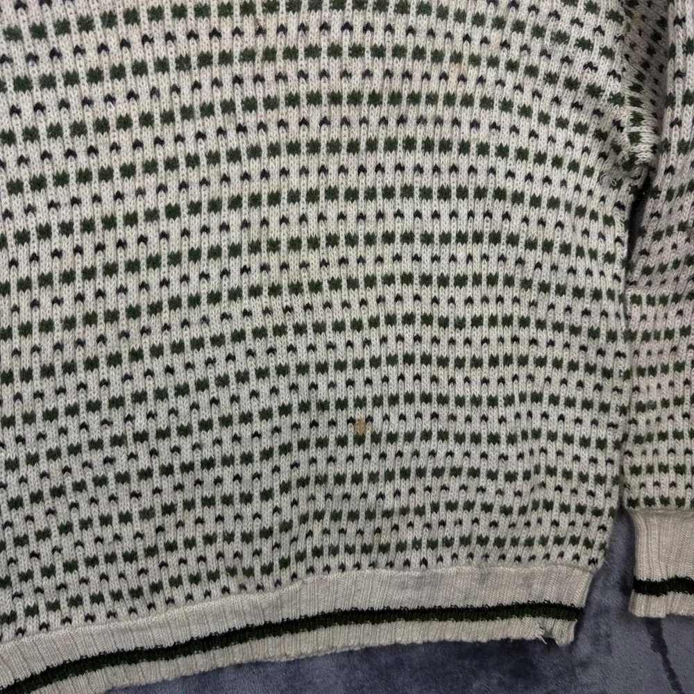 Fathom Sweater Mens L White Green Wool Blend Nordic Knit Crew Neck Vintage